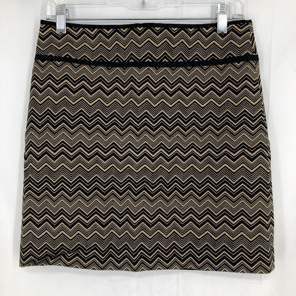 Loft Brown Black Chevron Striped Lined A Line Mini Skirt Sz 0